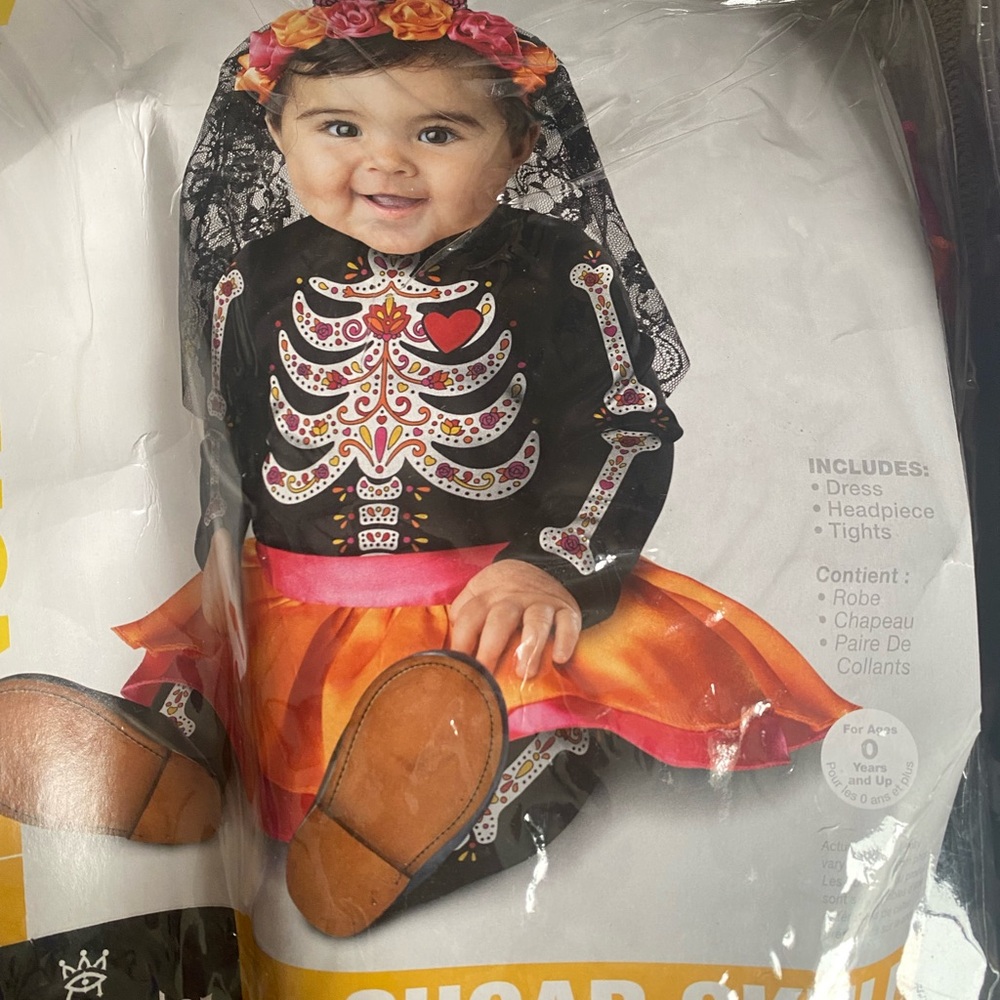 Sugar Skull Kids Costume with Orange Skirt